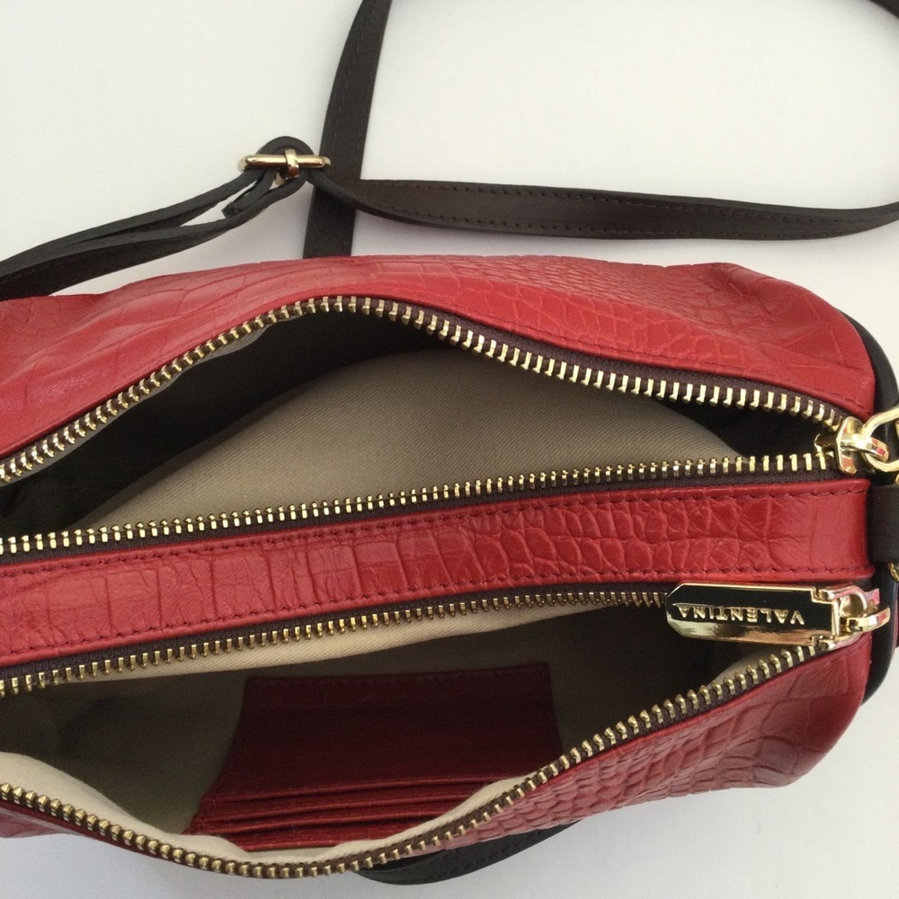 Valentina Genuine Leather Made In Italy Red Crossbody Handbag Beautiful - Picture 12 of 13